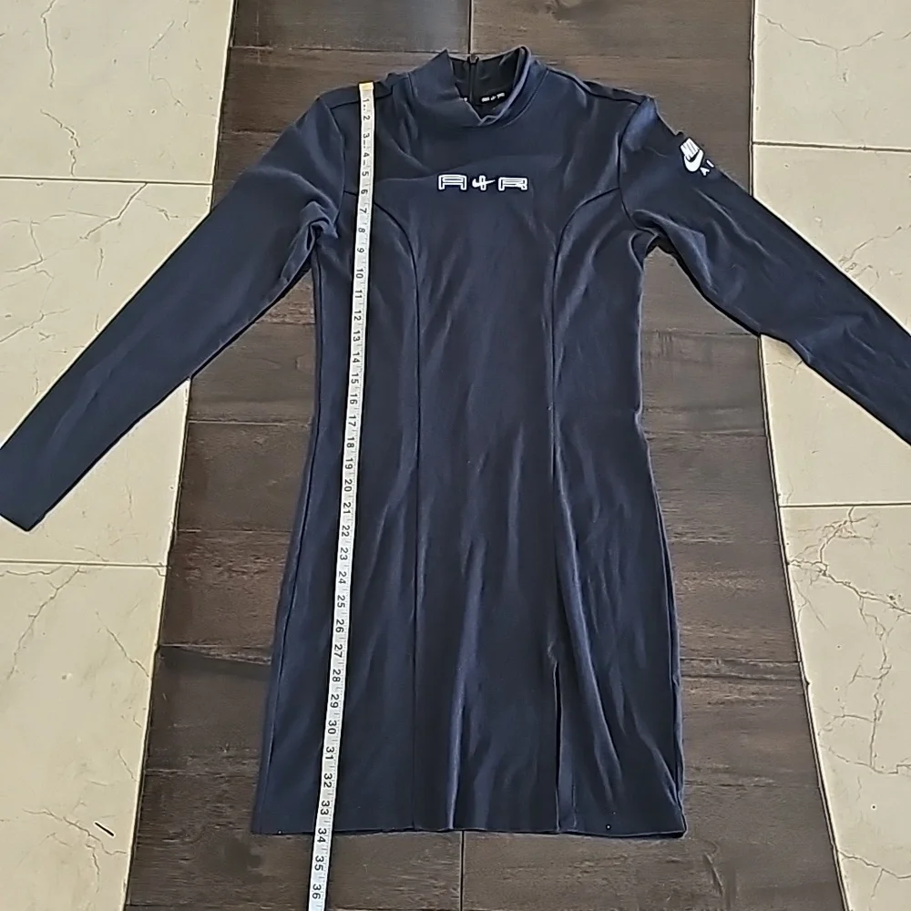Nike Air Black Mock Neck Long Sleeve Bodycon Dress Small – Back Zip, Thigh Slit
